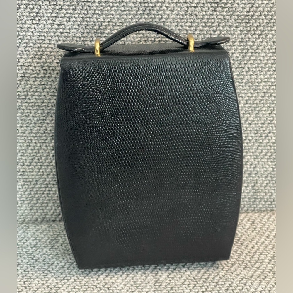 Black Pebbled  Travel Jewelry Case Mirror, Hard Outer Snap Case Gold Closure - Picture 16 of 16